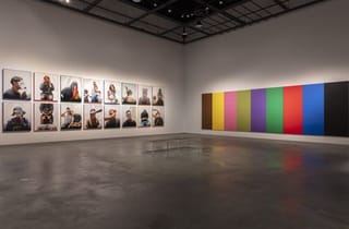 <span class="title"> Behrouz Boochani, Hoda Afshar and Vernon Ah Kee, ‘Code Black/Riot’ (2025), installation view, 25th Biennale of Sydney: Rememory, Campbelltown Arts Centre, 2026. Photo: Silversalt Photography</span>