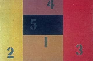 <span class="artist">Ian Burn</span><span class="title"> Re-ordered Painting No. 2</span><span class="year"> 1965</span>, <span class="medium">Acrylic on canvas</span>, <span class="dimen">42 x 56 cm</span>