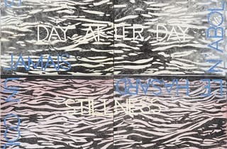 <span class="artist">Imants Tillers</span><span class="title"> Double Sea</span><span class="year"> 2020</span>, <span class="medium">Synthetic polymer paint, gouache on 12 canvasboards, nos. 111312 – 111323</span>, <span class="dimen">152 x 71 cm</span>