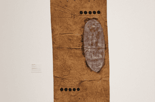 <span class="artist">Judy Watson</span><span class="title"> Leaking Shield</span><span class="year"> 2002</span>, <span class="medium">Pigment pencil and acrylic on hessian</span> <span class="artist">Judy Watson</span><span class="title"> Leaking Shield</span><span class="year"> 2002</span>, <span class="medium">Pigment pencil and acrylic on hessian</span>
