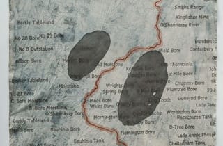 <span class="artist">Judy Watson</span><span class="title"> ore drains with malu malu (fresh water mussels)</span><span class="year"> 2023</span>, <span class="medium">Indigo, graphite and acrylic on canvas</span>, <span class="dimen">237 x 180 cm</span> <span class="artist">Judy Watson</span><span class="title"> ore drains with malu malu (fresh water mussels)</span><span class="year"> 2023</span>, <span class="medium">Indigo, graphite and acrylic on canvas</span>, <span class="dimen">237 x 180 cm</span>