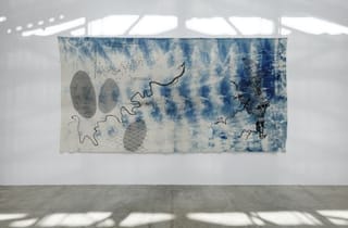 <span class="artist">Judy Watson</span><span class="title"> moreton bay rivers, australian temperature chart, freshwater mussel shells, net, spectrogram</span><span class="year"> 2022</span>, <span class="medium">Indigo, graphite, acrylic, pastel, waxed linen thread on eco dyed cotton</span>, <span class="notes">Installation view, 'Reclaim the Earth', Palais de Tokyo, Paris. Photo by Aurélien Mole.</span> <span class="artist">Judy Watson</span><span class="title"> moreton bay rivers, australian temperature chart, freshwater mussel shells, net, spectrogram</span><span class="year"> 2022</span>, <span class="medium">Indigo, graphite, acrylic, pastel, waxed linen thread on eco dyed cotton</span>, <span class="notes">Installation view, 'Reclaim the Earth', Palais de Tokyo, Paris. Photo by Aurélien Mole.</span>