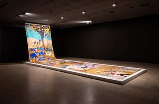 <span class="artist">Khadim Ali</span><span class="title"> Invisible Border 1</span><span class="year"> 2020</span>, <span class="medium">Acrylic paint and dye, hand and machine embroidery stitched on fabric</span>, <span class="dimen">900 x 210 cm</span>, <span class="notes">UNSW Galleries, Sydney. Photo: Daniel Boud</span>