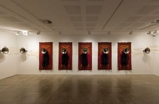 <span class="artist">Khadim Ali</span><span class="title"> Urbicide</span><span class="year"> 2020</span>, <span class="medium">11 channel sound installation: steel, metal, gold leaf, nylon thread and five machine woven rugs</span>, <span class="dimen dimen-notes">Dimensions variable</span>, <span class="notes">in collaboration with Sher Ali. UNSW Art Galleries, Sydney. Photo: Daniel Boud</span> <span class="artist">Khadim Ali</span><span class="title"> Urbicide</span><span class="year"> 2020</span>, <span class="medium">11 channel sound installation: steel, metal, gold leaf, nylon thread and five machine woven rugs</span>, <span class="dimen dimen-notes">Dimensions variable</span>, <span class="notes">in collaboration with Sher Ali. UNSW Art Galleries, Sydney. Photo: Daniel Boud</span>