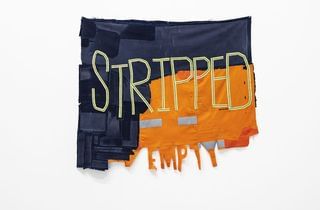 <span class="artist">Raquel Ormella</span><span class="title"> Stripped empty</span><span class="year"> 2018</span>, <span class="medium">Work uniforms, hi-vis fabric, cotton</span>, <span class="dimen dimen-notes">96 x 111 cm (irreg.)</span> <span class="artist">Raquel Ormella</span><span class="title"> Stripped empty</span><span class="year"> 2018</span>, <span class="medium">Work uniforms, hi-vis fabric, cotton</span>, <span class="dimen dimen-notes">96 x 111 cm (irreg.)</span>