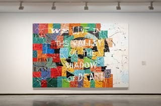 Richard Bell, Walk On (Bell’s Theorem), 2007, installation view Connections: MCA x Tate, Museum of Contemporary Art Australia, 2026, synthetic polymer paint on canvas, Museum of Contemporary Art Australia, donated through the Australian Government's Cultural Gifts Program by Michael Eliadis, 2017 © the artist, photograph: Hamish McIntosh