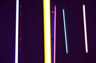 <span class="artist">Ross Manning</span><span class="title"> Chronchromie (detail)</span><span class="year"> 2016</span>, <span class="medium">Installation with fluorescent lights, oscillating fans, dowels, power boards, ropes and cables; 6 parts</span>, <span class="dimen dimen-notes">Dimensions variable</span>