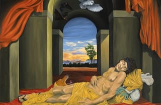 <span class="artist">Ryan Presley</span><span class="title"> Our lifestyle of tranquillity undisturbed</span><span class="year"> 2026</span>, <span class="medium">oil on polyester</span>, <span class="dimen dimen-notes">187cm x 152cm x 4cm</span>