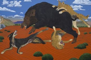 <span class="artist">Ryan Presley</span><span class="title"> Lucid dream (The fair game)</span><span class="year"> 2024</span>, <span class="medium">Oil on polyester.</span>, <span class="dimen dimen-notes">Two panels, 152 x 370 cm overall</span> <span class="artist">Ryan Presley</span><span class="title"> Lucid dream (The fair game)</span><span class="year"> 2024</span>, <span class="medium">Oil on polyester.</span>, <span class="dimen dimen-notes">Two panels, 152 x 370 cm overall</span>