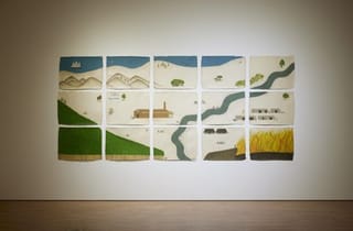 <span class="artist">Sancintya Mohini Simpson</span><span class="title"> kūlī / karambu</span><span class="year"> 2020-2021</span>, <span class="medium">watercolour and gouache on handmade wasli paper</span>, <span class="dimen dimen-notes">15 works: 64 x 88cm (irreg.) each</span>, <span class="notes">Installation view. Photo by Sang-tae Kim. Courtesy of Busan Biennale Organizing Committee</span>