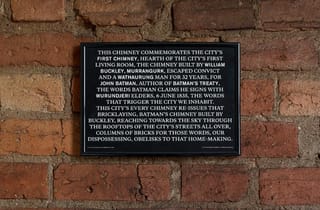 <span class="artist">Tom Nicholson</span><span class="title"> Unfinished monument to Batman’s Treaty</span><span class="year"> 2011-</span>, <span class="medium">Ongoing action of distribution of off-set printed A4 paper plaques, to be attached, framed or unframed, to the chimneys in people's living rooms. Unfinished monument to Batman’s Treaty (2011–) is an ongoing public sculpture project engaging Batman’s Treaty, its history and meanings. The work takes as its starting point Melbourne’s first chimney, the chimney built for John Batman by William Buckley. The central component of Unfinished monument is one A4 sheet of paper, a sheet of paper which functions as a monument plaque (see below). Melburnians are invited to attach these plaques to the chimneys in their own living rooms. In this way, the city’s chimneys are gradually re-inscribed as commemorations of the city’s first chimney, becoming parts of an ever-growing monument to the city’s conflicted origins potentially as vast as the city itself.</span> <span class="artist">Tom Nicholson</span><span class="title"> Unfinished monument to Batman’s Treaty</span><span class="year"> 2011-</span>, <span class="medium">Ongoing action of distribution of off-set printed A4 paper plaques, to be attached, framed or unframed, to the chimneys in people's living rooms. Unfinished monument to Batman’s Treaty (2011–) is an ongoing public sculpture project engaging Batman’s Treaty, its history and meanings. The work takes as its starting point Melbourne’s first chimney, the chimney built for John Batman by William Buckley. The central component of Unfinished monument is one A4 sheet of paper, a sheet of paper which functions as a monument plaque (see below). Melburnians are invited to attach these plaques to the chimneys in their own living rooms. In this way, the city’s chimneys are gradually re-inscribed as commemorations of the city’s first chimney, becoming parts of an ever-growing monument to the city’s conflicted origins potentially as vast as the city itself.</span>