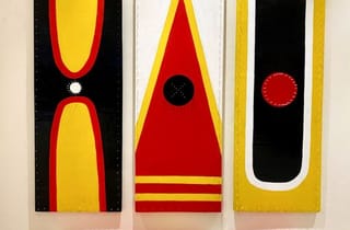<span class="artist">Yuriyal Eric Bridgeman</span><span class="title"> HAUS</span><span class="year"> 2025</span>, <span class="medium">timber, nails, oil-based enamel, cassowarie feathers</span> <span class="artist">Yuriyal Eric Bridgeman</span><span class="title"> HAUS</span><span class="year"> 2025</span>, <span class="medium">timber, nails, oil-based enamel, cassowarie feathers</span>
