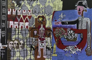 <span class="artist">Gordon Bennett</span><span class="title"> Notes to Basquiat (Death of Irony)</span><span class="year"> 2002</span>, <span class="medium">Acrylic on linen</span>