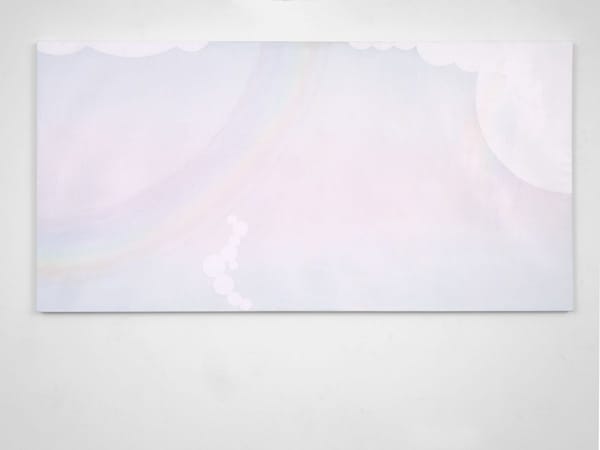 Cloud edge, prism arc and ascending bubbles, 2023-24. oil on linen, 75 x 150 cm