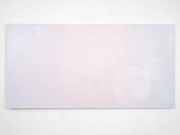 Pink morning- overlapping flower-clouds- two distant moons, 2024. oil on linen, 100 x 200 cm