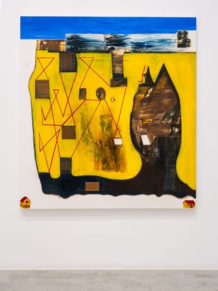 Abstract painting with 2 houses