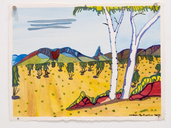 Mervyn Rubuntja, Mount Sonder, 2024, watercolour on paper, 54.5 x 73cm