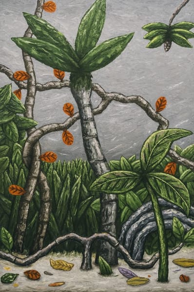 Painting (landscape palm and vine leaves)