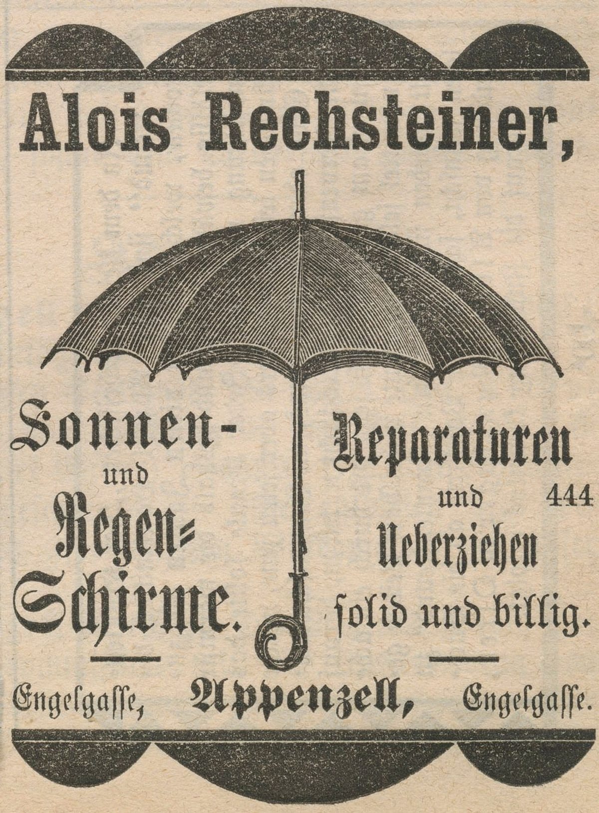 Appenzeller Volksfreund 1890 2 Regenschirme 30x22