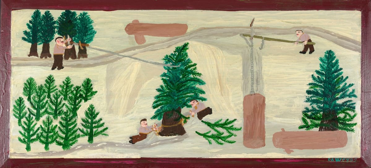 Museum Appenzell Waldarbeiter mit Waldteufel Niklaus Wenk Oel auf Holz 1989