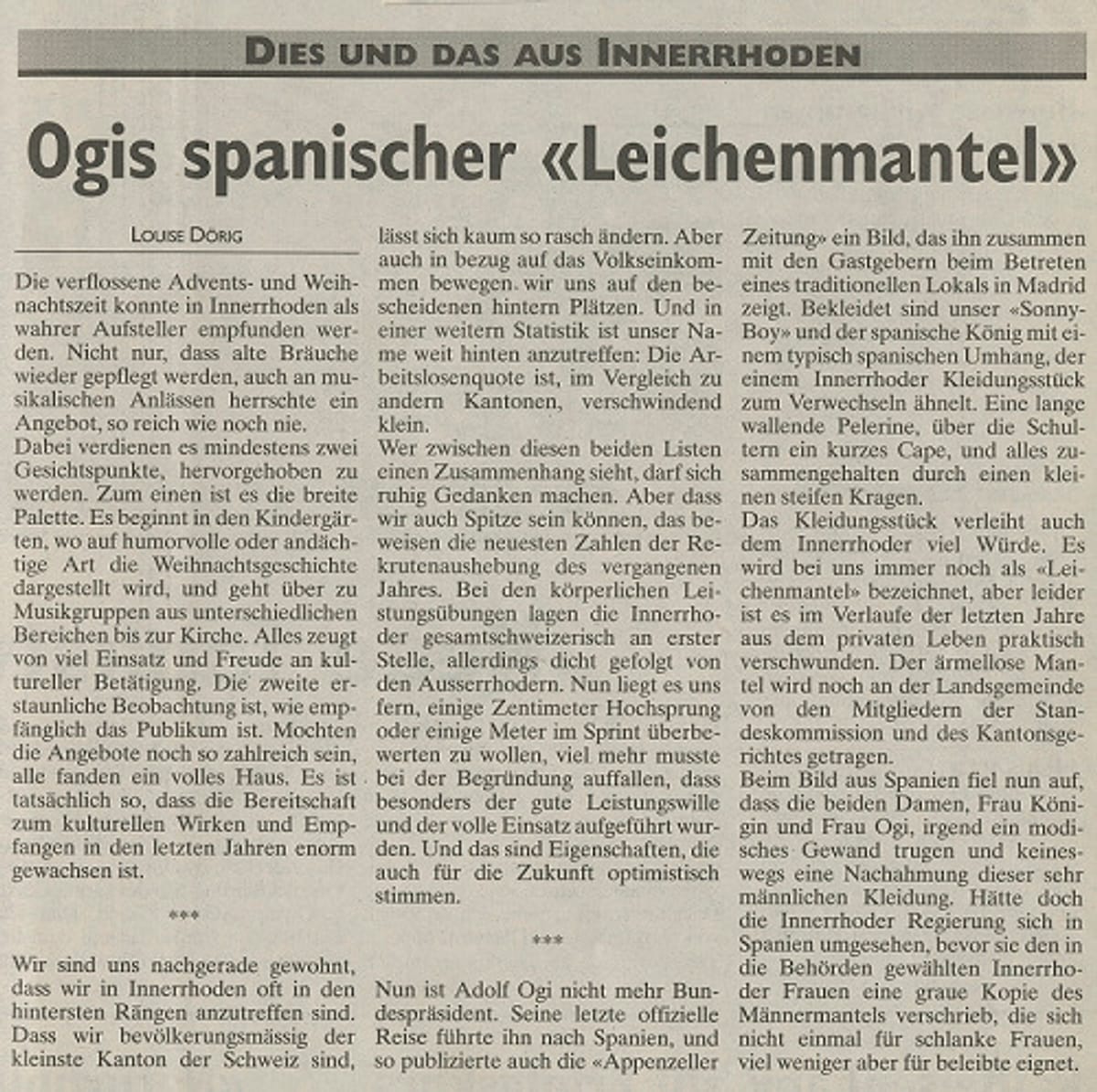 Kolumne Dies und das aus Innerrhoden Appenzeller Zeitung 8 1 1994