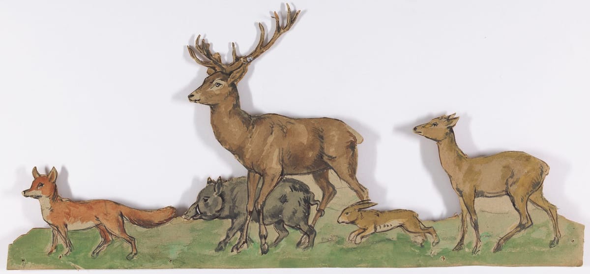 Museum Appenzell Waldtiere Kulisse aus Waldkoenig Laurin Tobler Marionettentheater um 1900