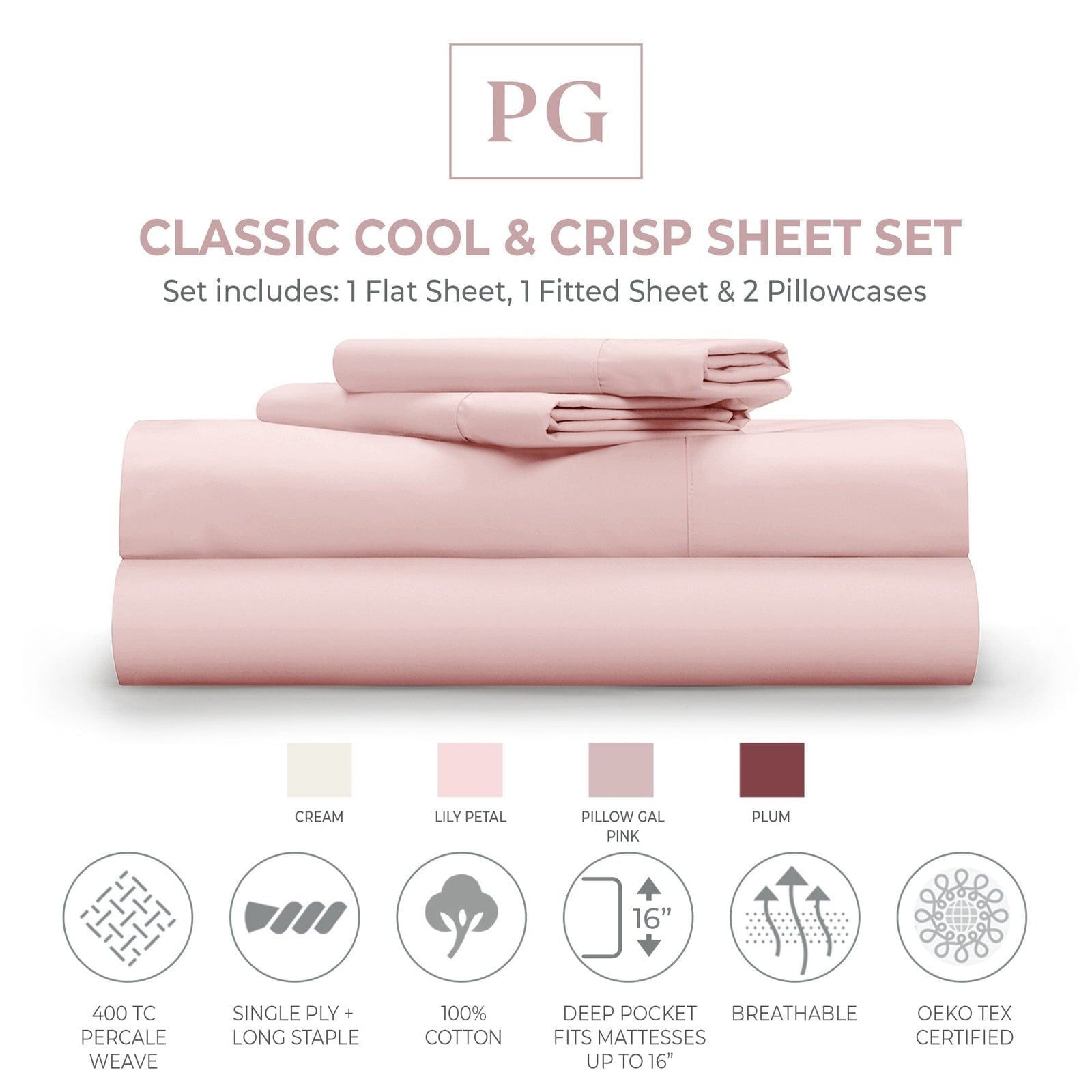 PG Pillow Guy sheets set deals 400 TC percale