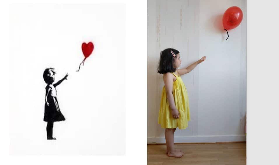 Releitura do mural Garota com Balão, de Banksy, feita em desafio lançado pelo Museu J. Paul Getty.