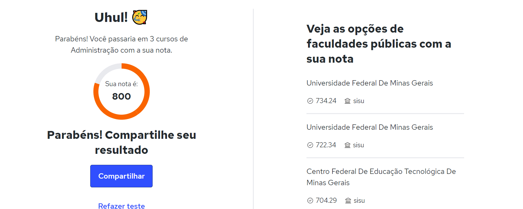 simulador de notas de corte do Enem