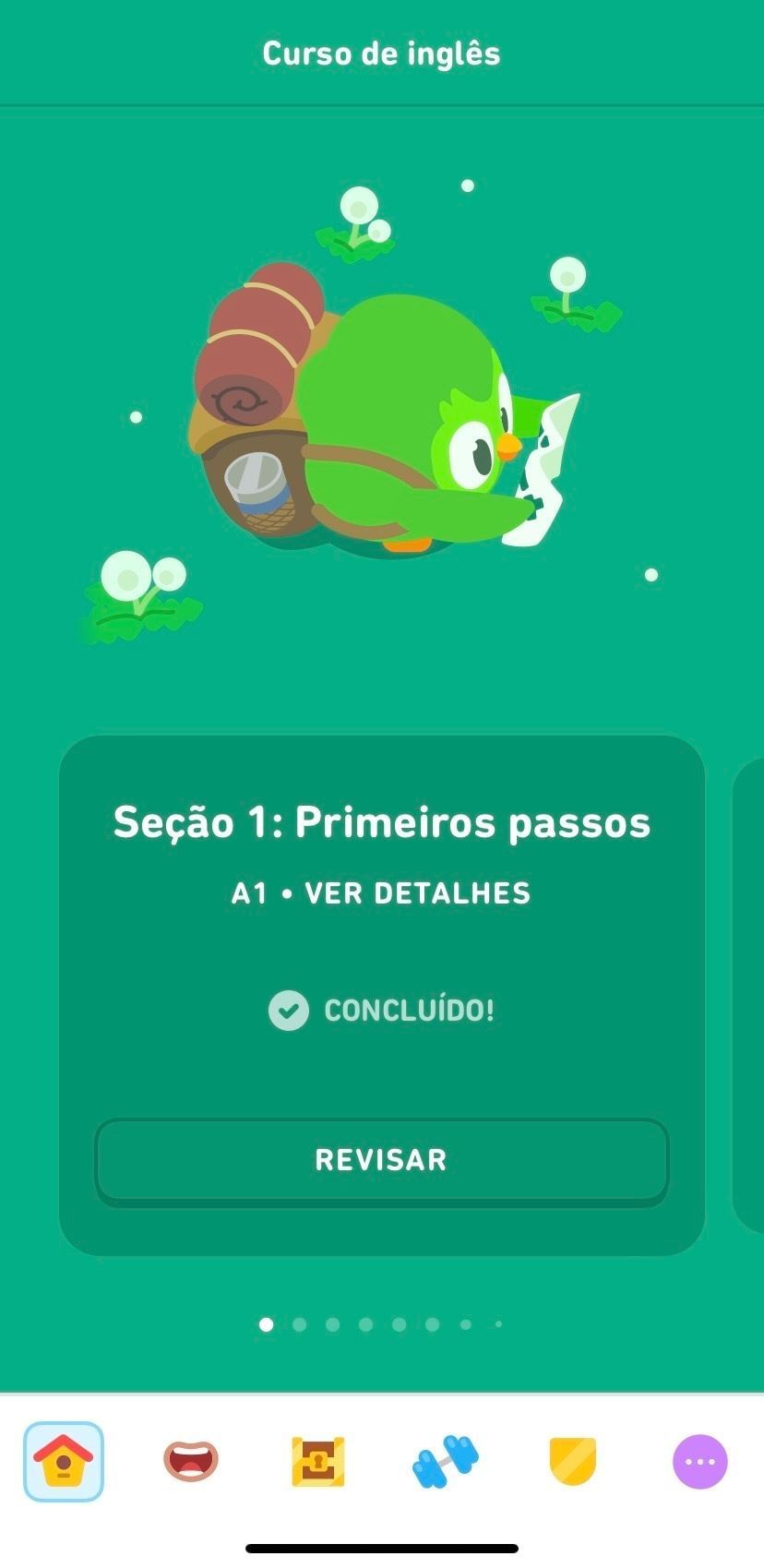 tela inicial de aprendizagem no duolingo