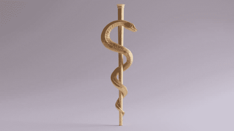 Símbolo da Medicina, representado por um bastão envolto por uma cobra