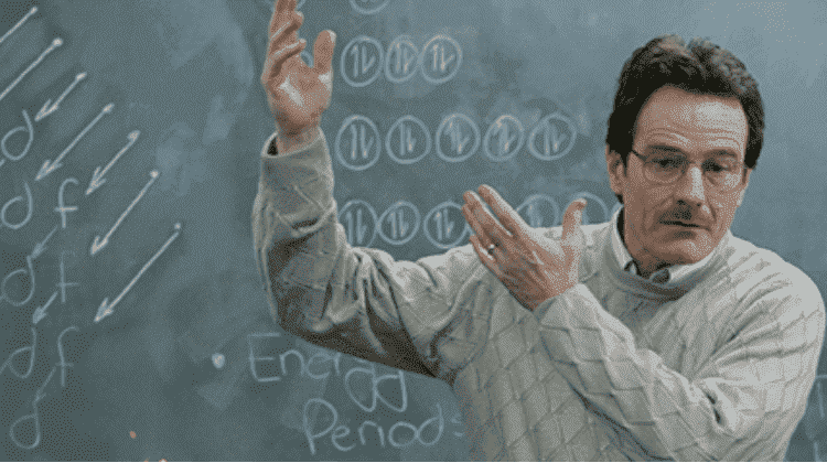 Professor ensinando química na lousa; veja reações químicas presentes no dia a dia
