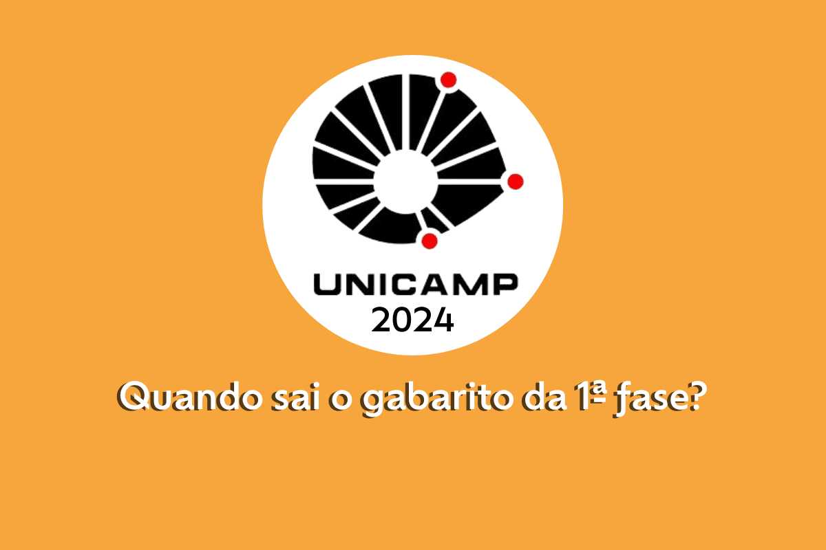 Imagem mostra um fundo laranja e no centro o ícone da Unicamp com os dizeres abaixo "Quando saí o gabarito oficial da 1ª fase?"