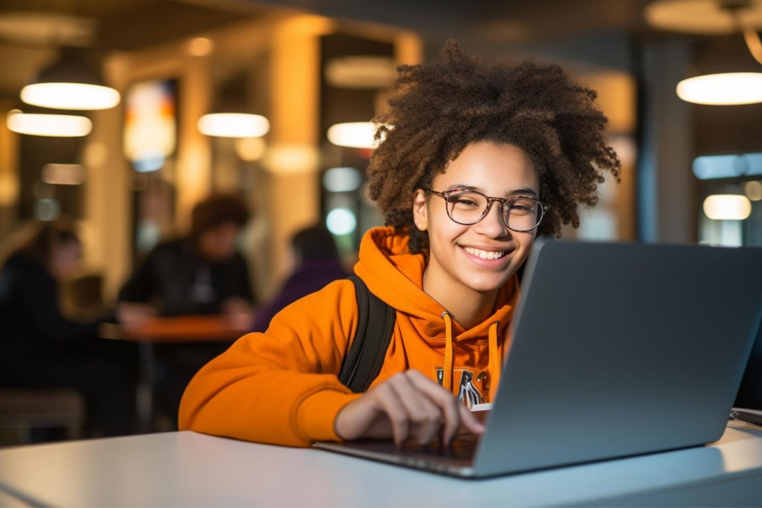 Estudante sorrindo em frente ao notebook; Black Friday 2023: melhores sites para os estudantes aproveitarem as ofertas