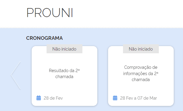 Print da página oficial do Prouni mostrando o botão com a data de divulgação do programa