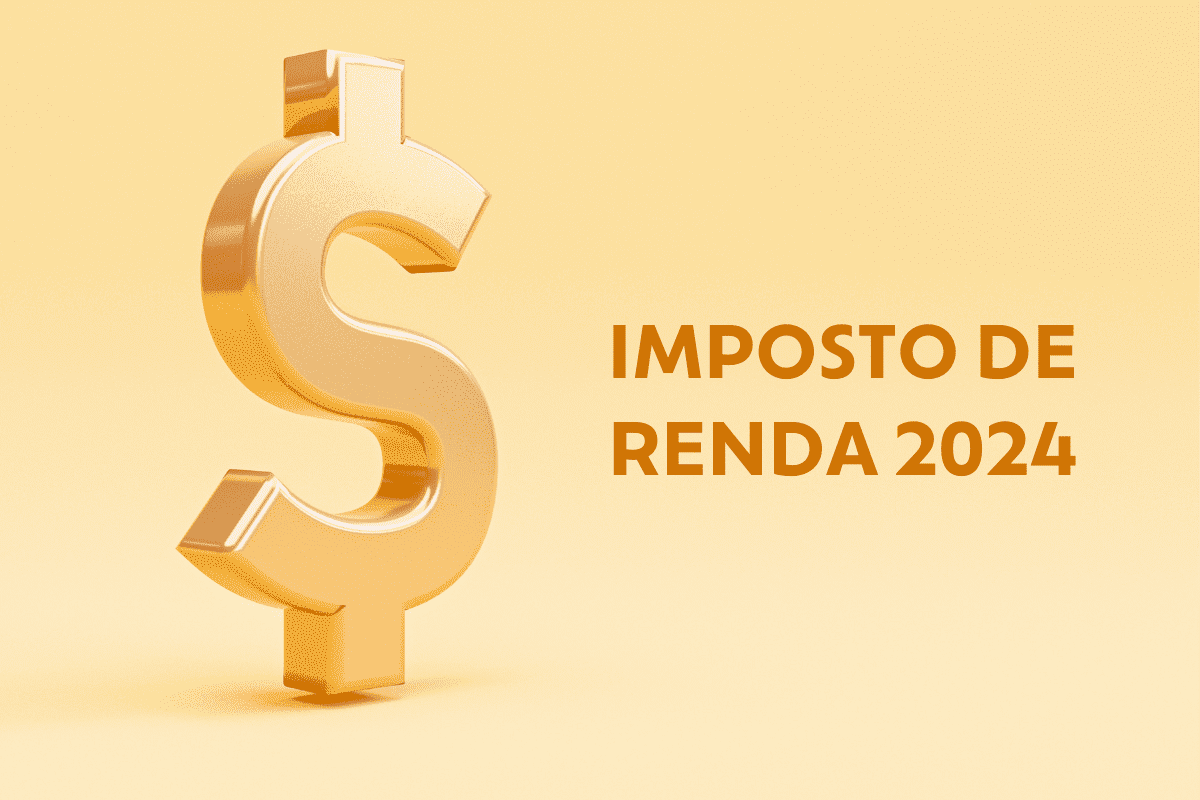 Cifrão e escrito "Imposto de Renda 2024" em fundo amarelo