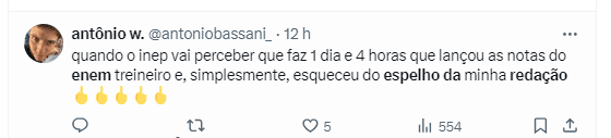 print do twitter de candidato reclamando sobre o espelho da redação