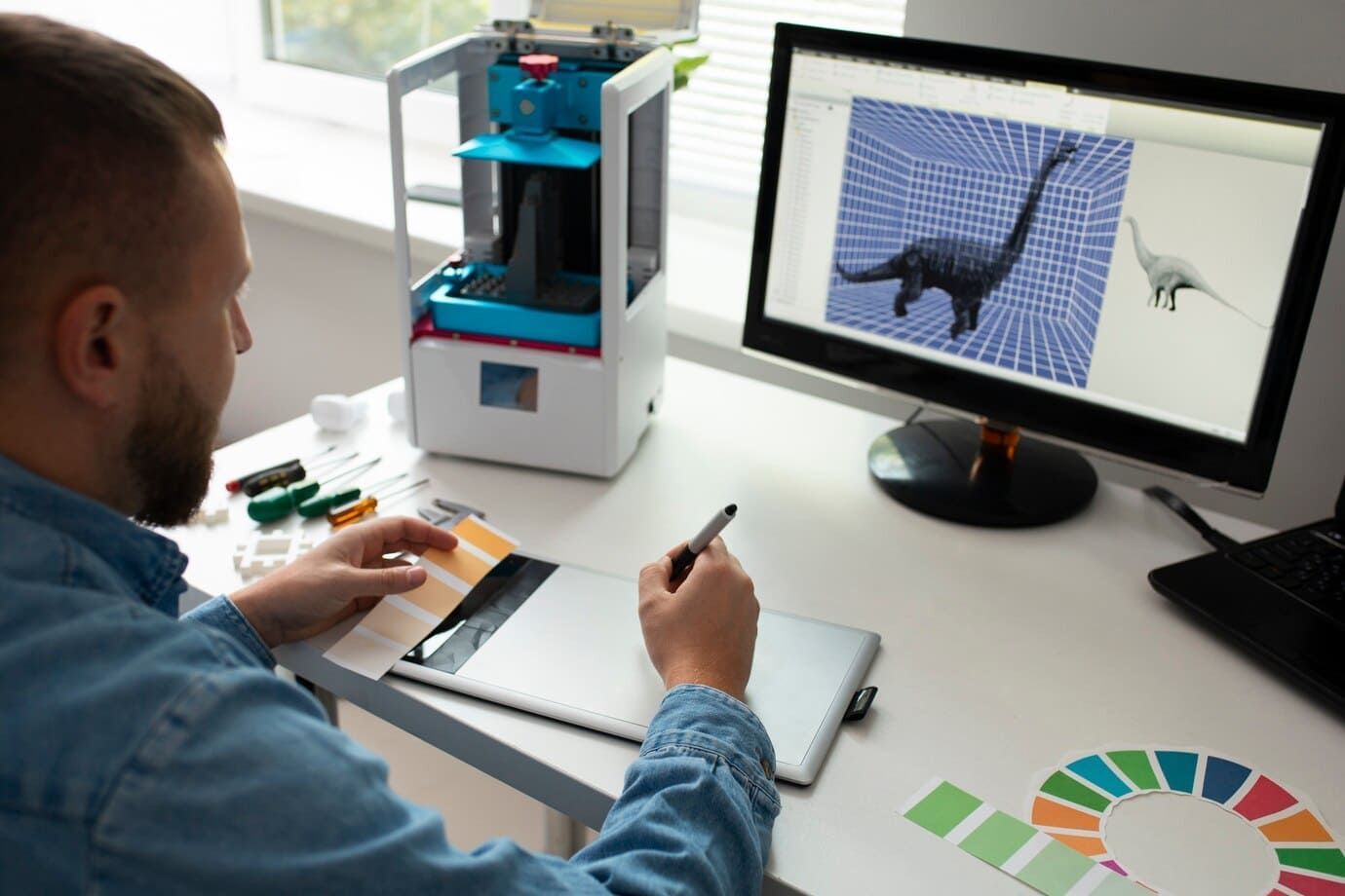 Profissional formado em Computação Gráfica utilizando um software de desenho para realizar modelagem 3D e animação