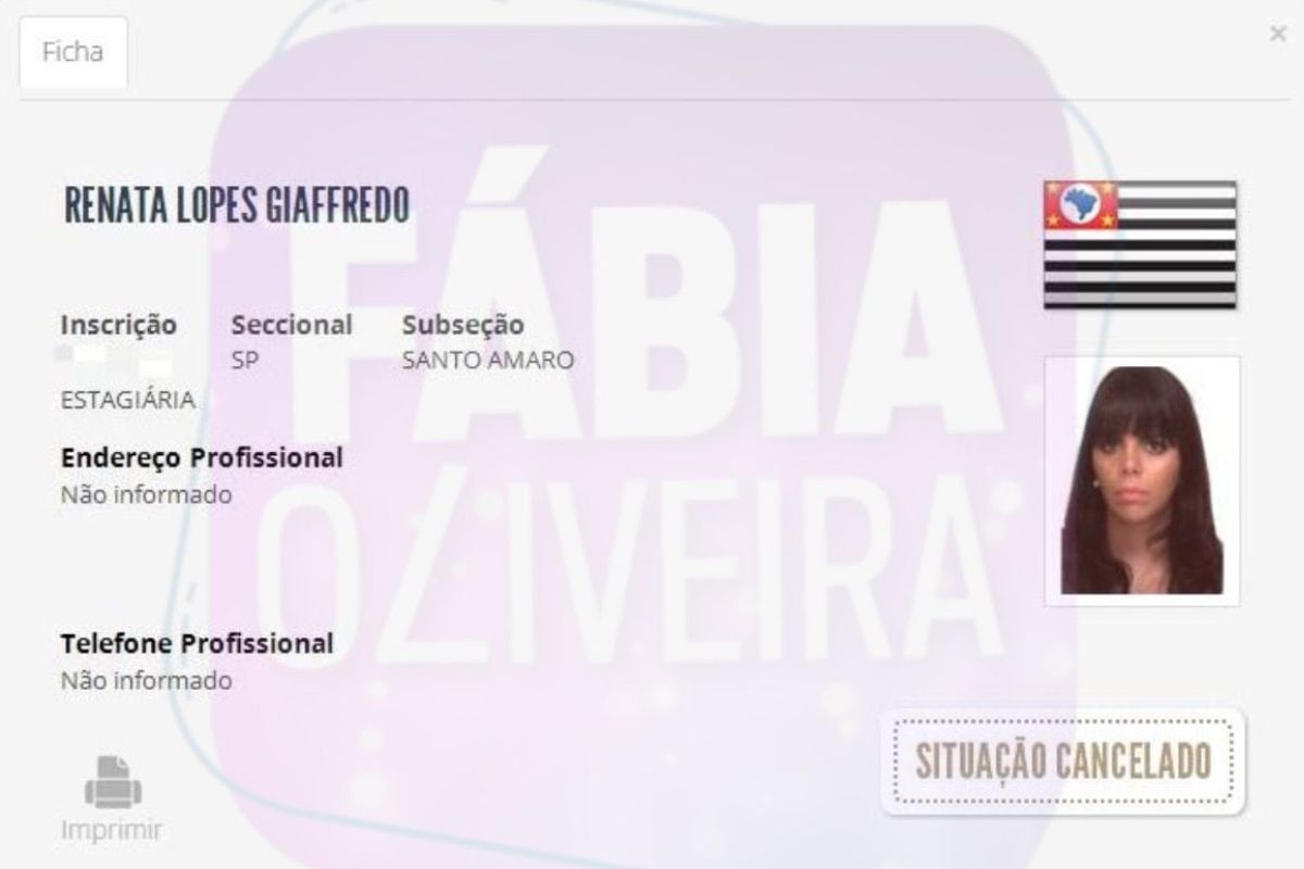 Carteira de estagiária da OAB de Renata Giaffredo