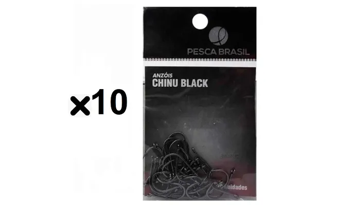 KIT 10 Anzol Pesca Brasil Chinu Black 2 (MOSTRUÁRIO)