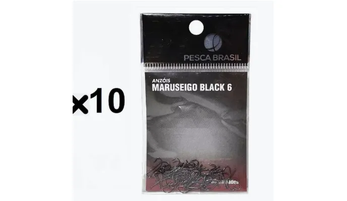 KIT 10 Anzol Pesca Brasil Maruseigo Black 06 (MOSTRUÁRIO)