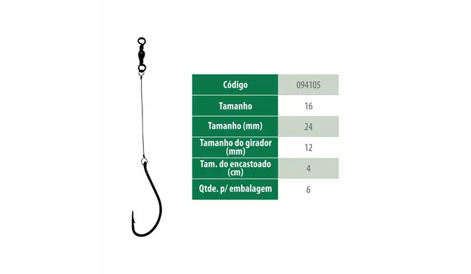 Anzol Maruseigo Black Encastoado 16 Pesca Brasil (Caixa c/ 18pct. - 6 un.) (Mostruário)