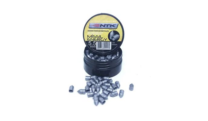 Chumbinho Míssil Energy 5,5 mm TAG com grande poder de penetração - 125 peças (Mostruário)