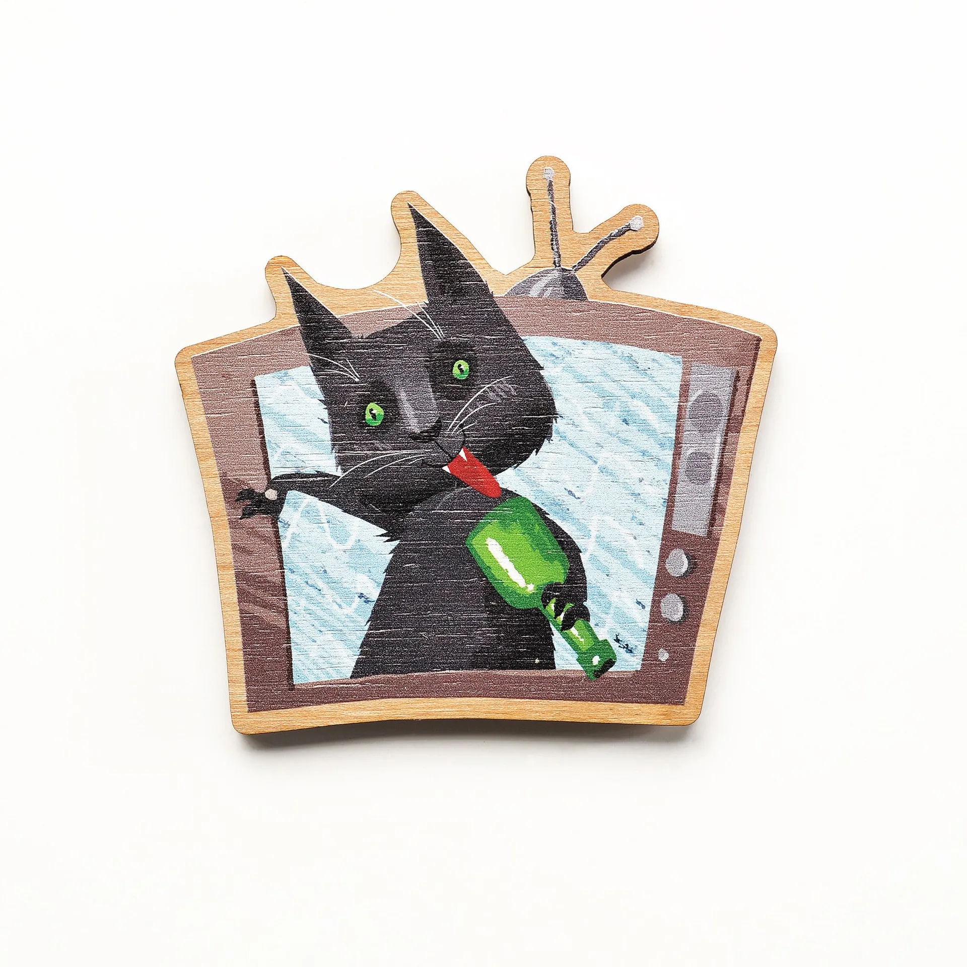 Магніт дерев'яний «Кіт у телевізорі»