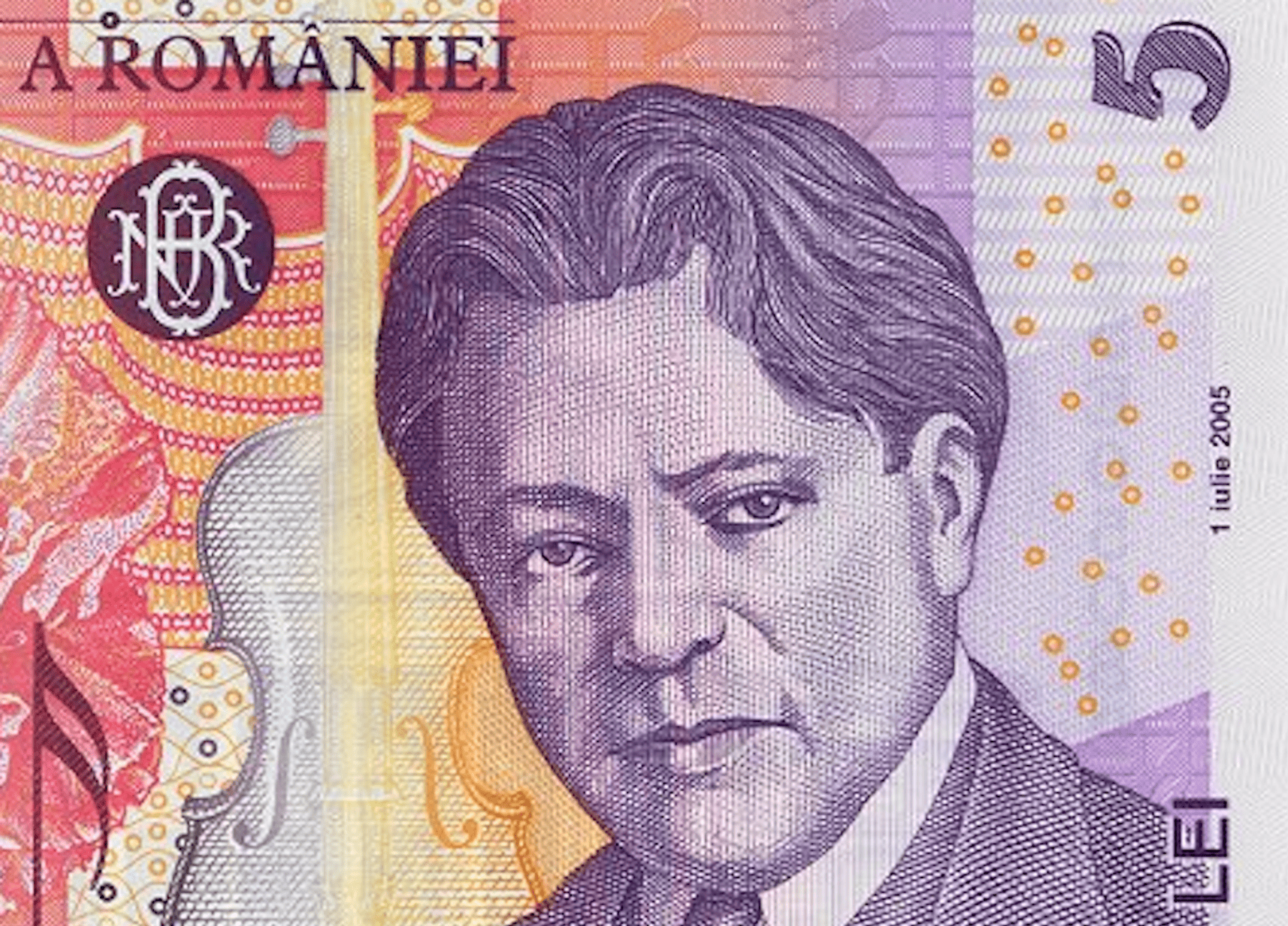 Rumänischer Geldschein mit Konterfei von Georges Enescu