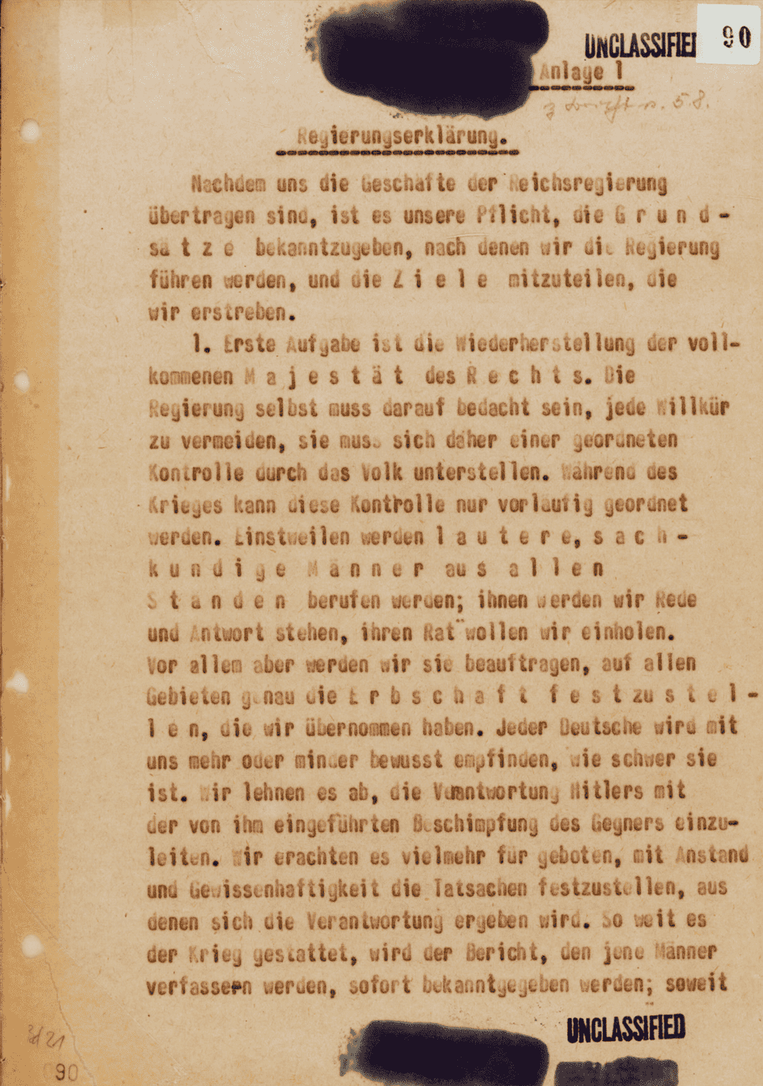 Entwurf einer Regierungserkl&auml;rung von Ludwig Beck und Carl Friedrich Goerdeler, Sommer 1944Rekonstruktion nach Unterlagen der &bdquo;Gestapo-Sonderkommission 20. Juli 1944&ldquo; (Abschrift)