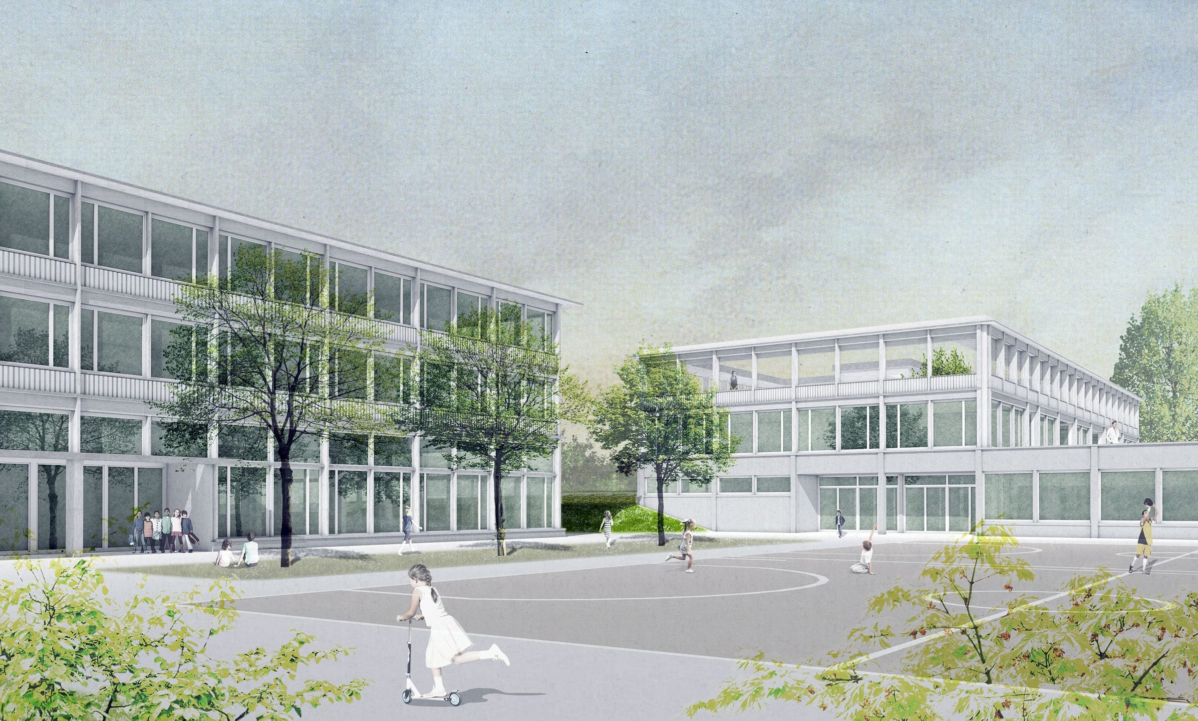 Schulhaus triemli in der ey vetterschmid pausenplatz