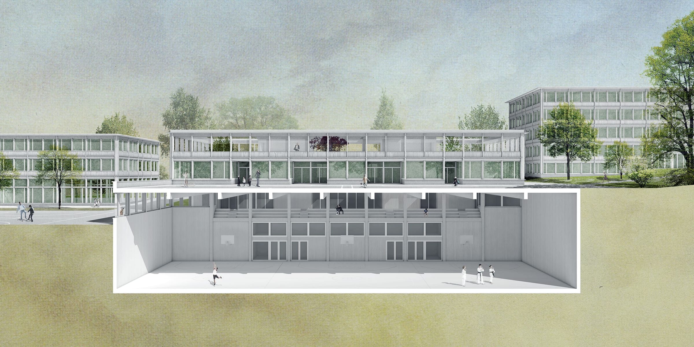 Schulhaus triemli in der ey vetterschmid schnittperspektive