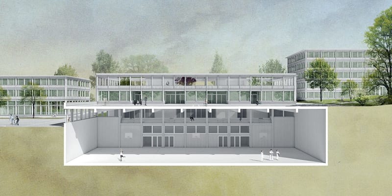 Schulhaus triemli in der ey vetterschmid schnittperspektive