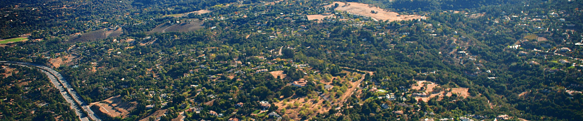 Los Altos Hills houses and freeways viewed from above 